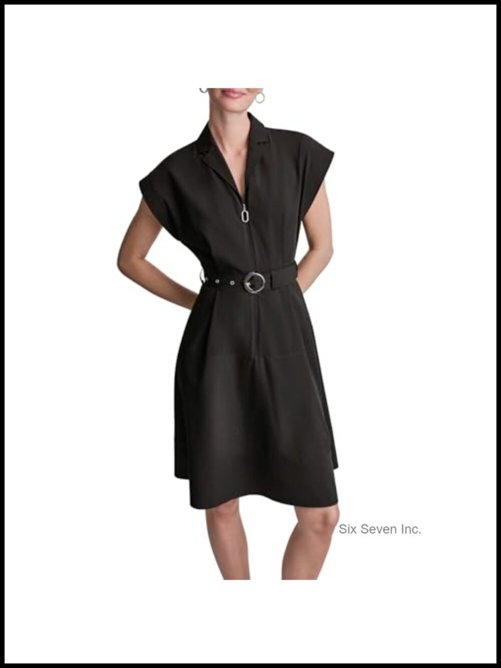 DKNY Fit and Flare Dress with Collared Neck and Short Sleeves Size 10